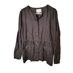 Symphony + Note Size 10 Women's Jacket Black 100% Linen Anorak Button Up